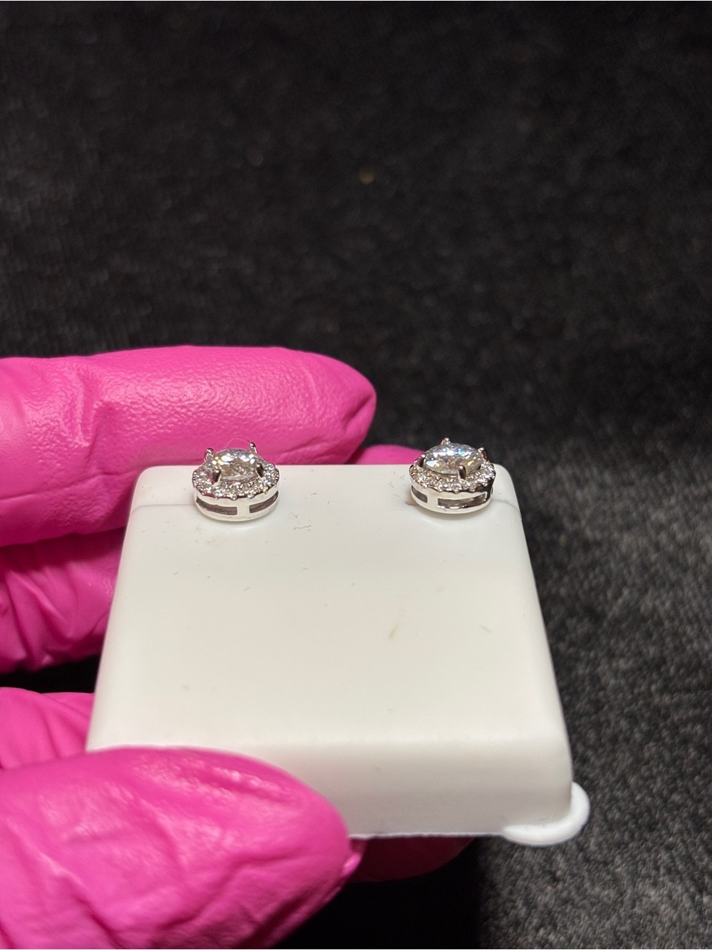 .925 Sterling Silver 1ct. VVS Moissanite Solitaire Halo Stud Earrings - Picture 11 of 14